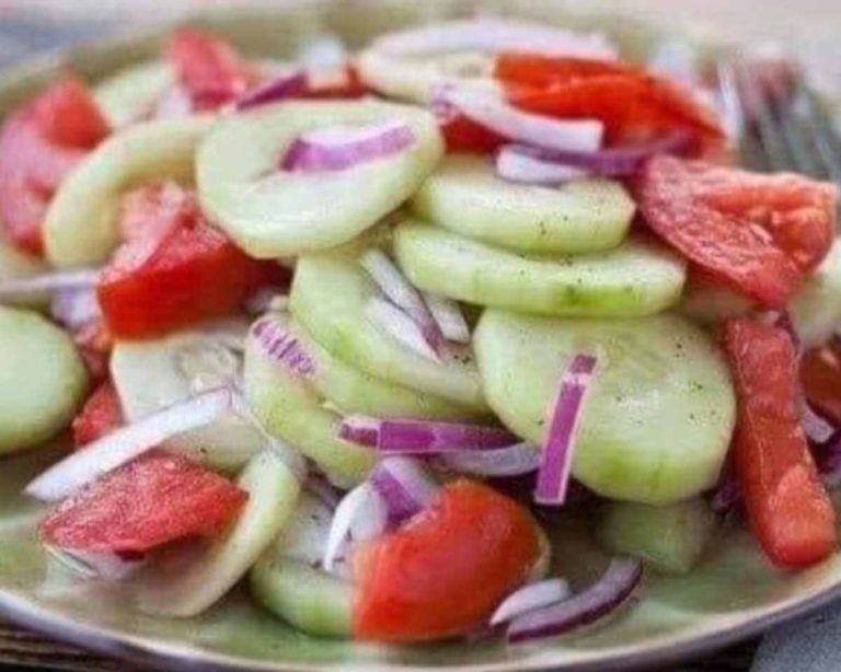 Made Marinated Cucumbers, Onions, and Tomatoes