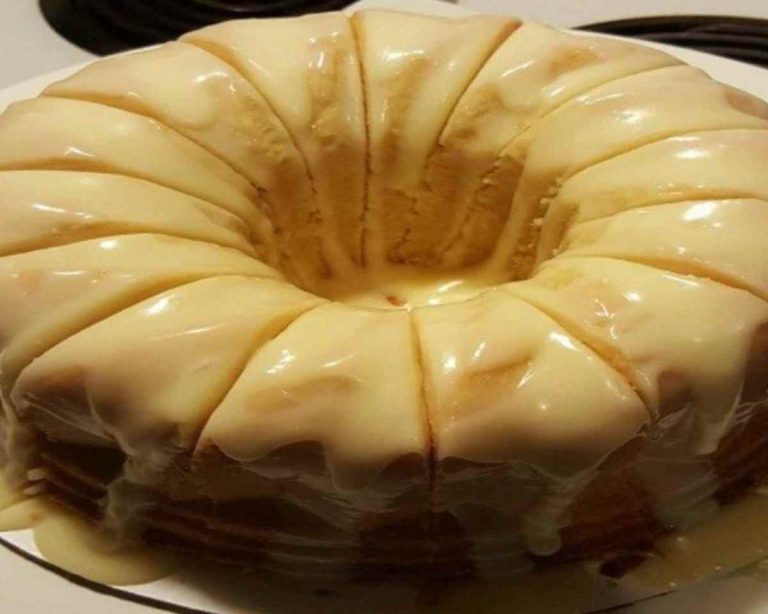 Vanilla buttermilk pound cake with cream cheese glaze