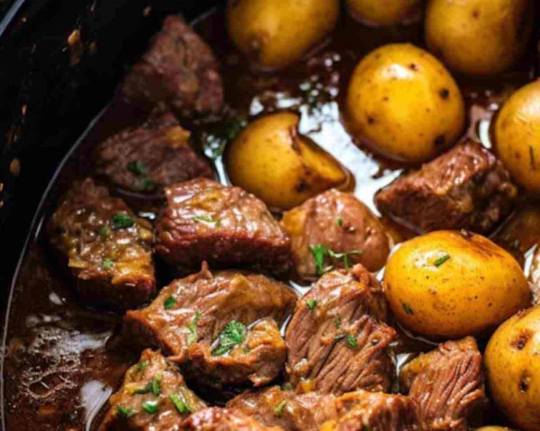 Savory Slow Cooker Garlic Butter Beef & Potatoes