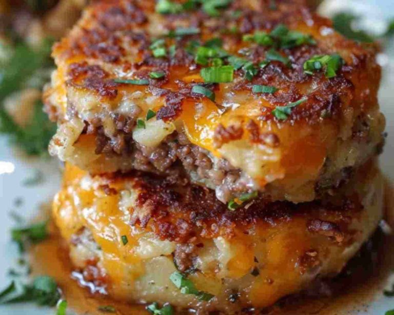 Cheesy Beef Stuffed Potato Cakes