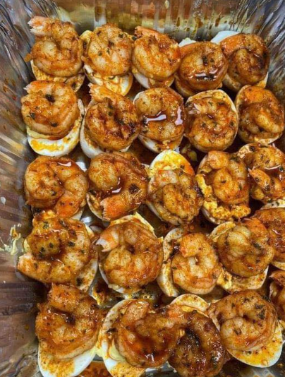 Deviled Eggs Topped With Cajun Shrimp