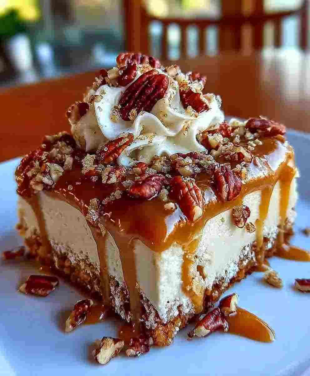 Caramel Butter Pecan Praline Poke Cake