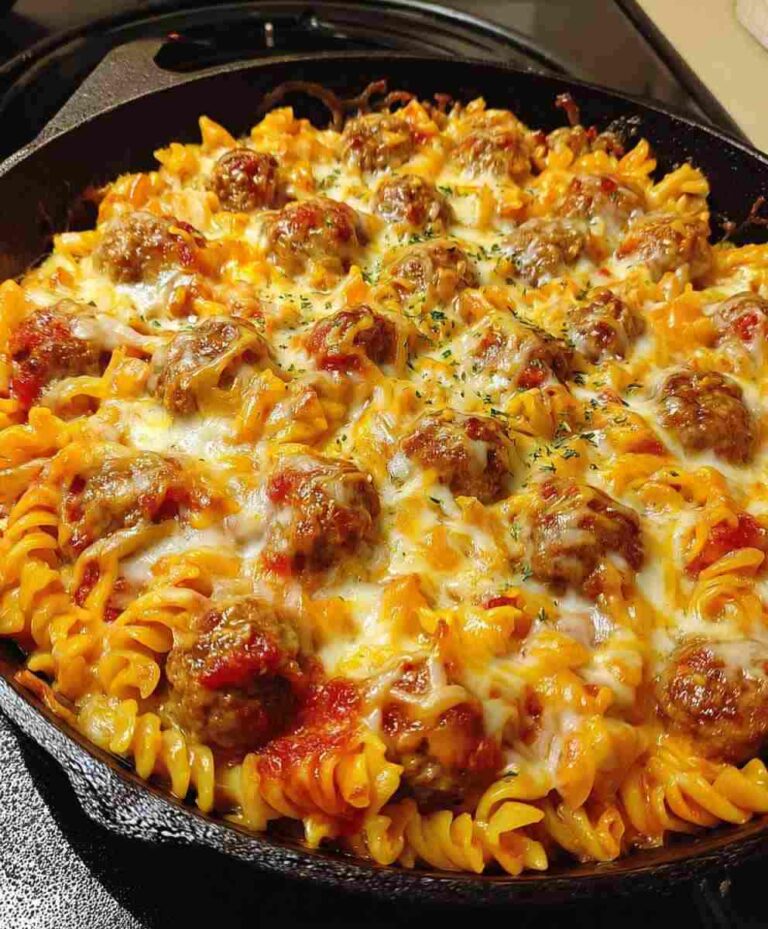 BBQ Ranch Meatball & Cheddar Pasta Skillet