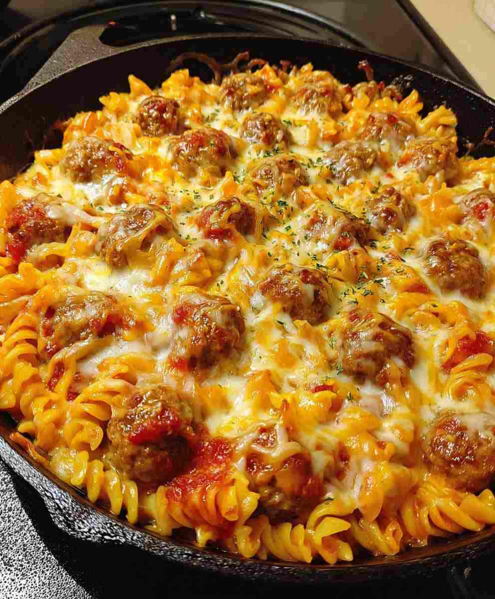 BBQ Ranch Meatball & Cheddar Pasta Skillet