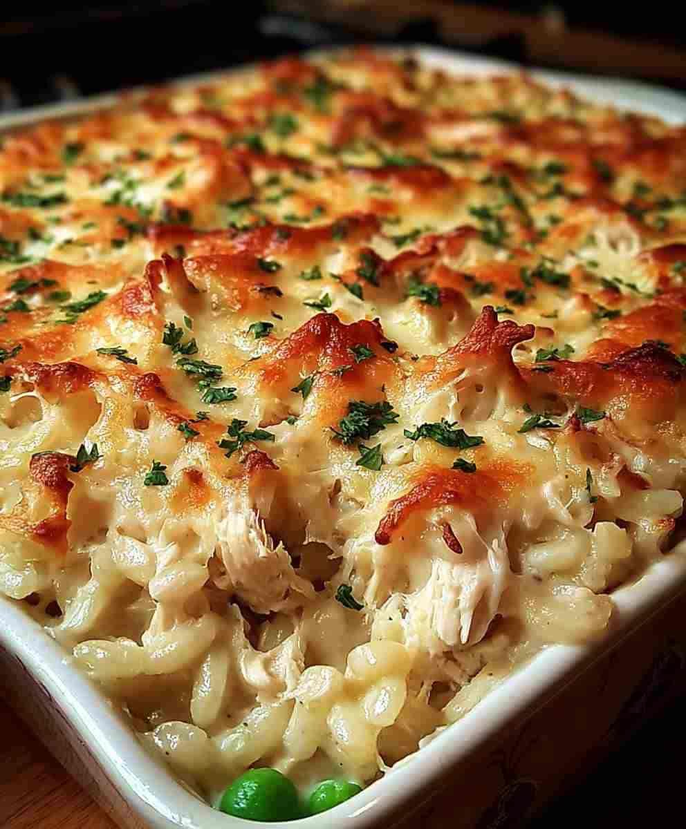 Creamy Chicken Alfredo Rice Casserole