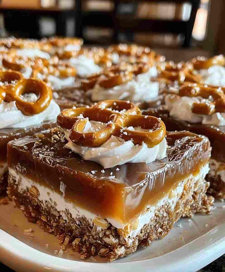 No Bake Salted Caramel Pretzel Bars