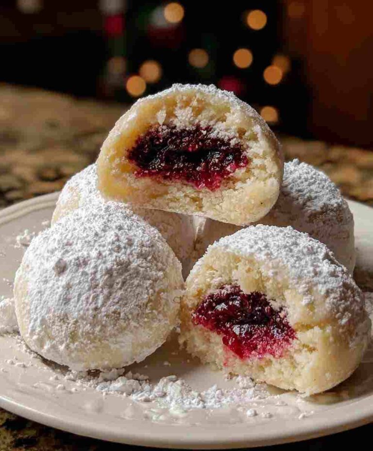Raspberry Almond Snowball Cookies