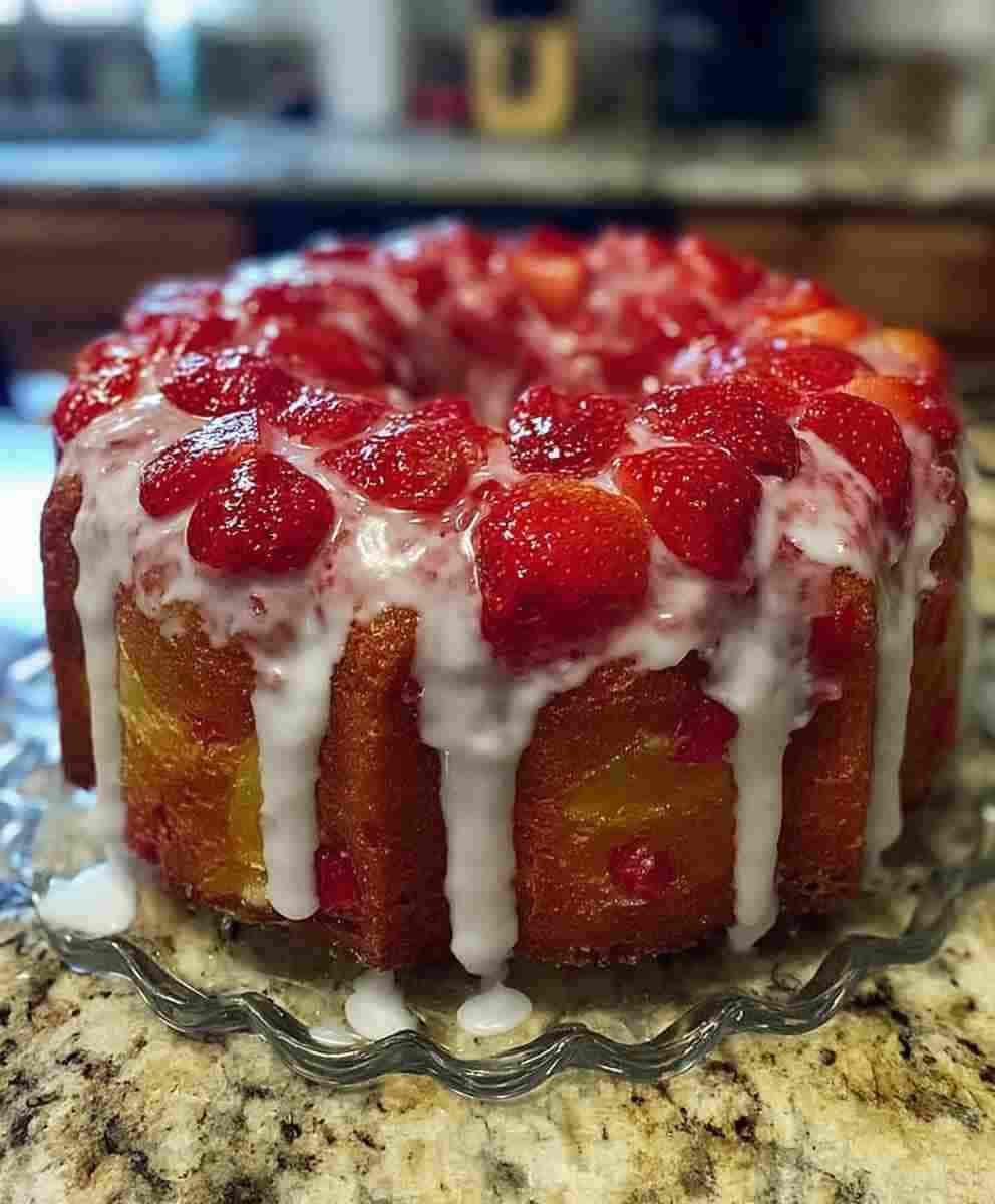 Strawberry Pineapple Pound Cake with Cream Cheese Glaze