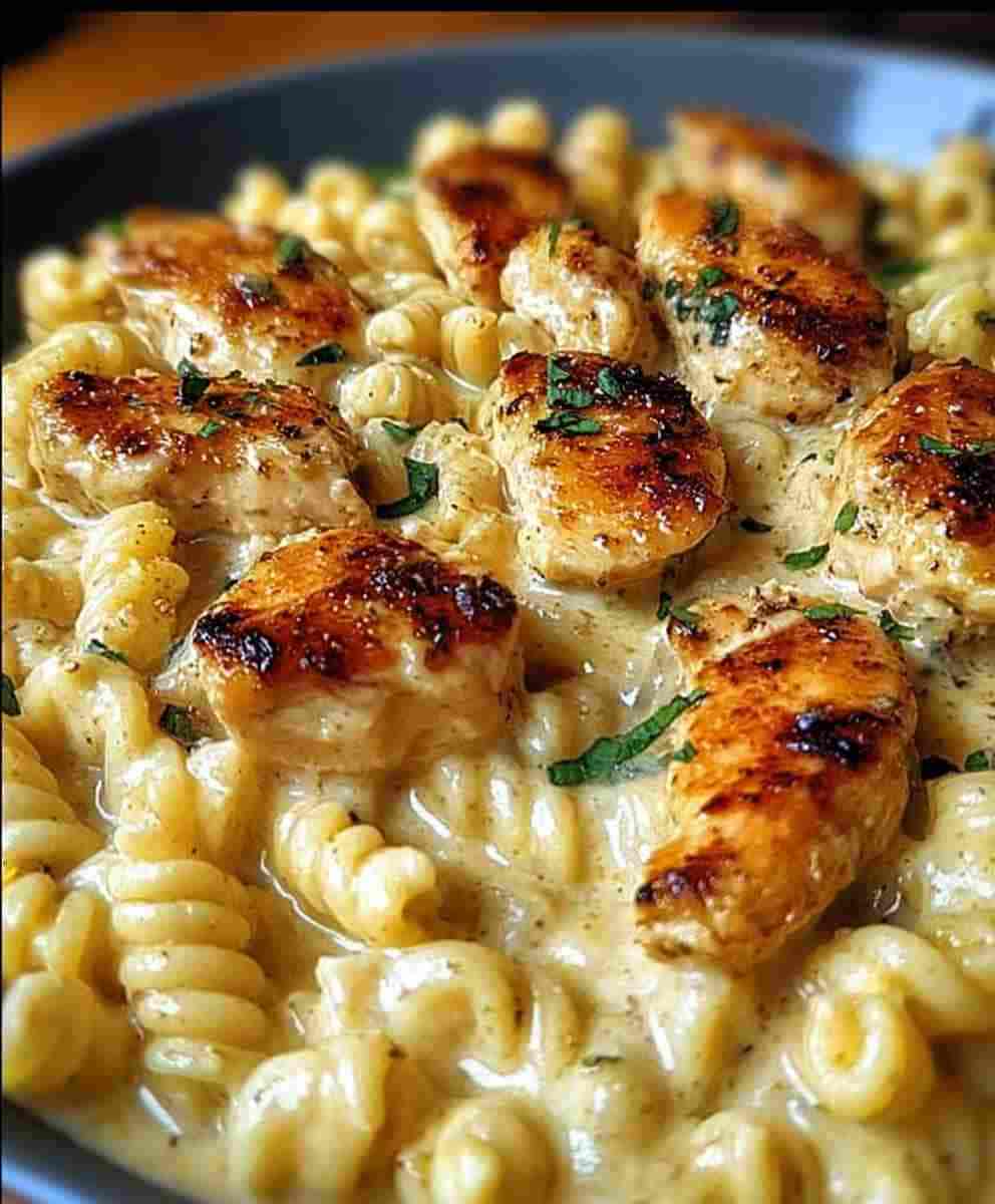 Creamy Garlic Butter Chicken and Rotini in Parmesan Sauce